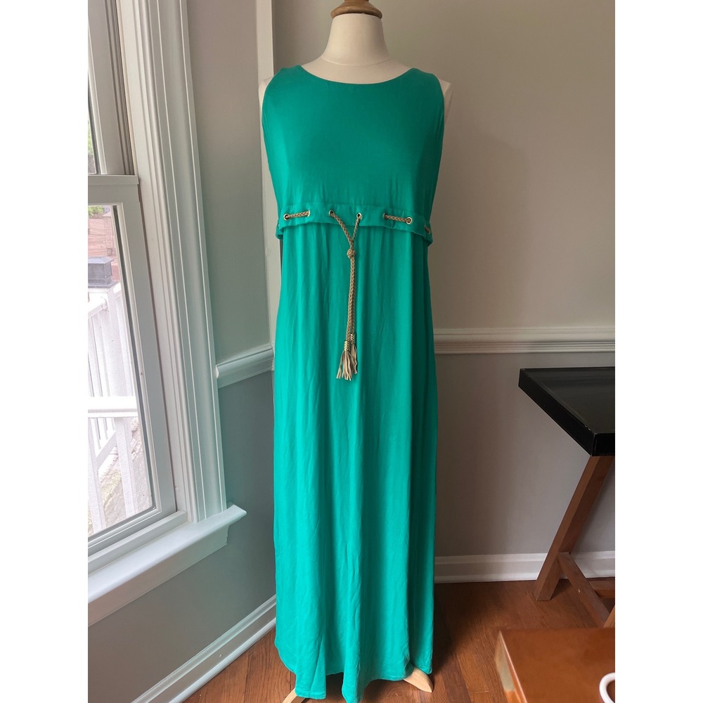 Chico's Maxi Dress Cotton Blend Sleeveless Dress Size Large (Size 2) Kelly Green